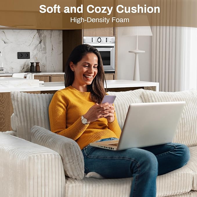 Legend Vansen Modular Sectional Couch Upholstered Corduroy Sofa with Deep Seat and Widened ArmrestsComfy Sectional Couches for Living RoomBedroom (Cream 6 Seat Sofa)