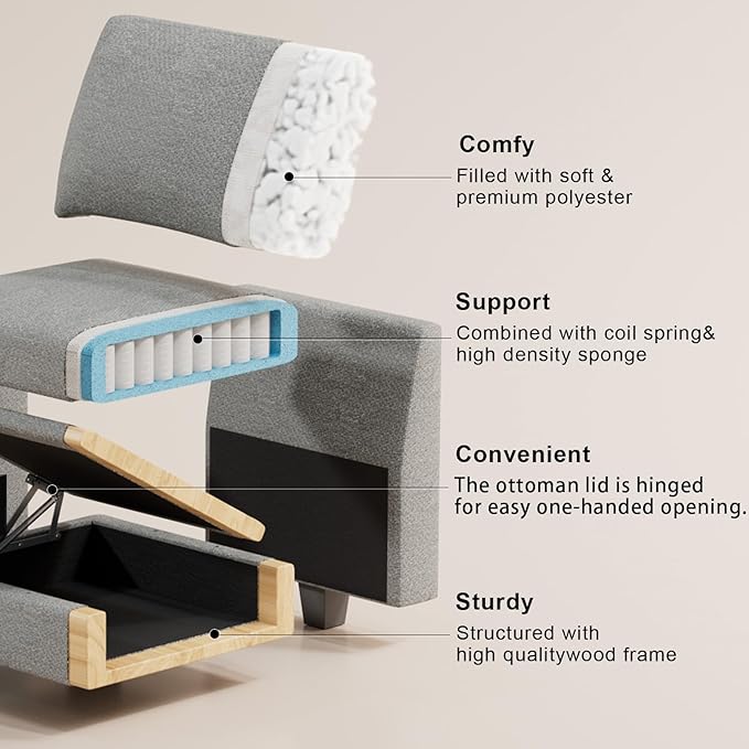 Belffin Chenille Corner Seat for Modular Couch. Sectional Sofa Module. Light Grey.