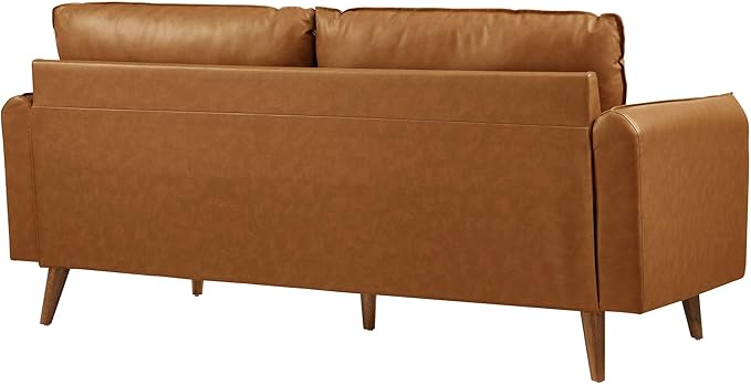 Modway Revive 72 Inch Faux Leather Sofa in Tan – 3 Seater PU Leather Couch with Cozy Wide Seats - Mid-Century Modern Upholstered Sofa for Living Room or Office
