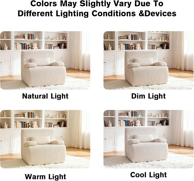 Boneless Chair for Small SpaceCorduroy Cloud Chair Foam Couch with Wide ArmrestFluffy Comfy Reading Single Sofa Chairs for Living Room Bedroom Apartment (Beige)