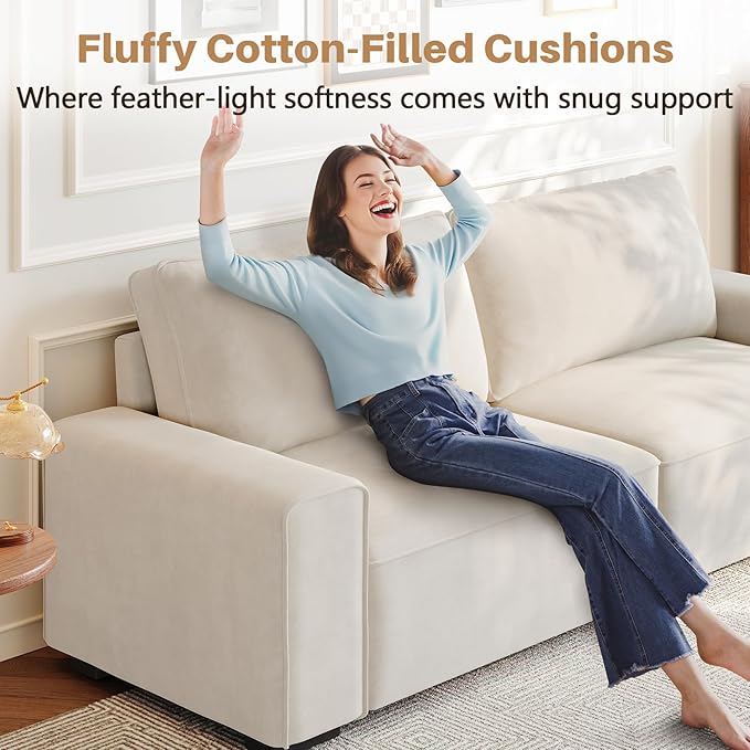Vesgantti 85'' Chenille Couch for Living Room 3 Seater Comfy Sofa with Wide Armrest Thick Spring Cushions Modern Cloud Couch for Apartment Office Bedroom Small Space Chenille Beige