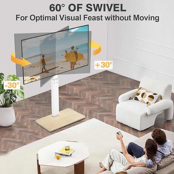 TV Floor Stand for 32-75 Inch Plasma LCD LED OLED Flat Panel or Curved Screen TVs Swivel TV Stand Mount with Height Adjustment and Sturdy Wood Base White
