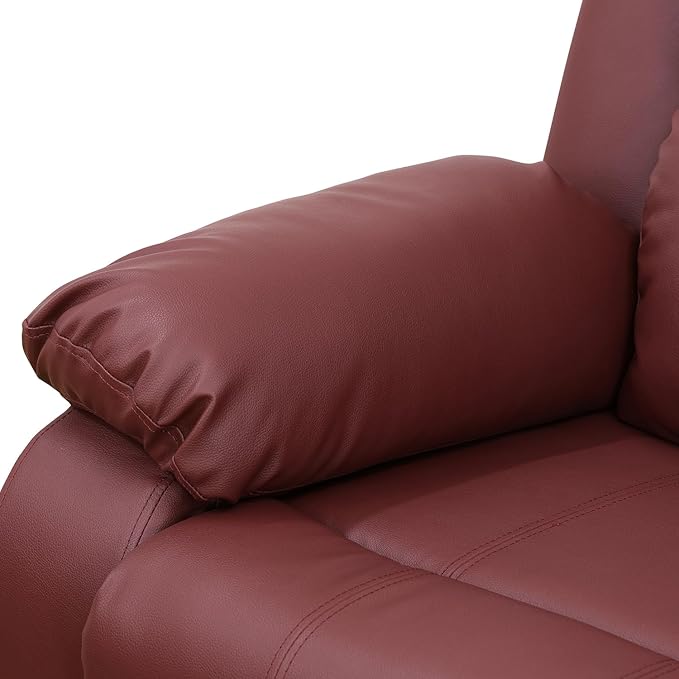Manual Leather Recliner Chair Sofa for Living Room35 Ergonomic Reclining Chair with 10 Arm/Upholstered Seat/Metal FrameModern Single Couch for Rv Sofa/Home Theater Seating/Office(Red)