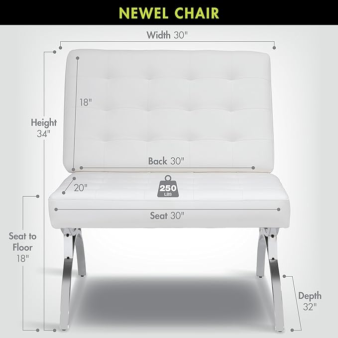 Newel Modern Accent Chair in Blended Leather Chrome/White