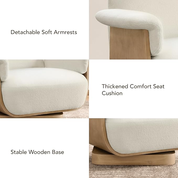 CHITA Fabric Swivel Chair with Storage Ottoman Modern Living Room Accent Chair with Lounge Seat for Bedroom Office Cream