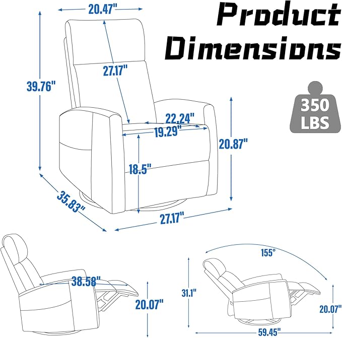Heated Massage Recliner Chairs for Adults Swivel Rocking Chair Recliner with High Back Small Recliner Chair for Small Spaces Manual Lazy Boy Recliners for Living Room Pockets Fabric (Orange)