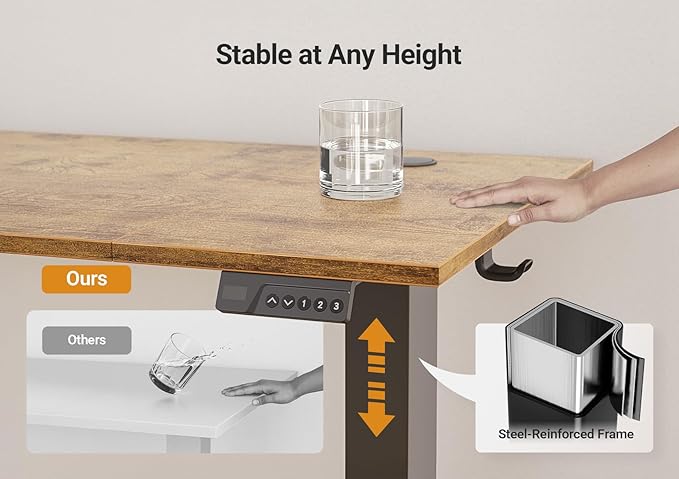YDN Electric Standing Desk Adjustable Height Stand up Desk 48 x 24 Inches Sit Stand Home Office Desks Black Frame/Rustic Brown Top