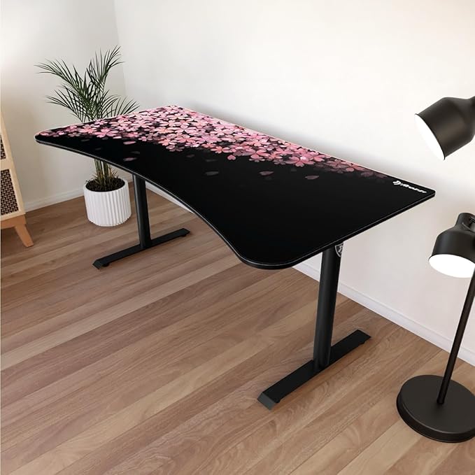 Arozzi Arena Special Edition Ultrawide Curved Gaming and Office Desk with Full Surface Water Resistant Desk Mat Custom Monitor Mount Cable Management Cut Outs - Flower