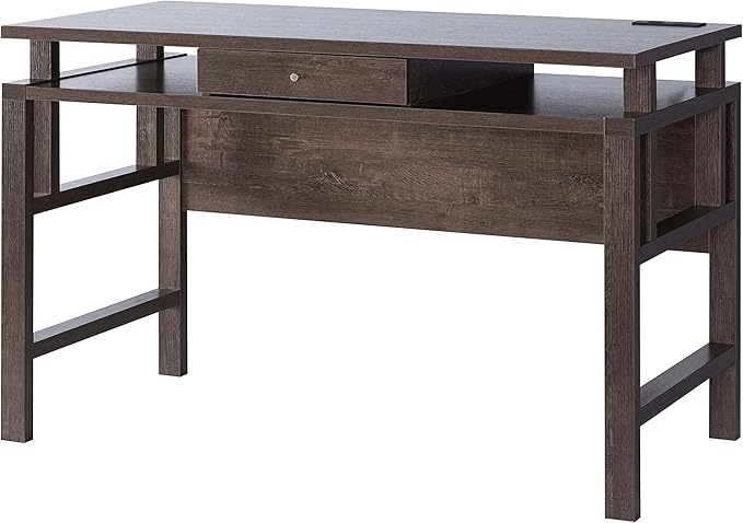 Home Office Desk Writing Desk with Storage Drawer USBPower Outlet in Walnut Oak