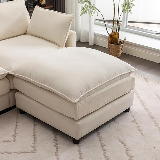 kevinplus 101'' Modular Sectional Sofa Couch L-Shaped with Convertible Ottoman for Living Room Modern Contemporary 3-Seat Fabric Sofa Couch Thick Cushion Beige