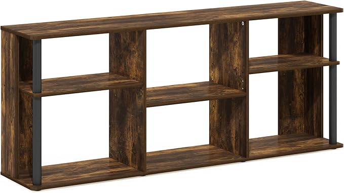 Furinno Classic TV Stand 3-Tier Entertainment Center with Open Shelf Open Back TV Console for TV up to 65 Inch with Plastic Poles for Living Room Bedroom Amber Oak