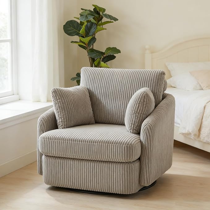 Chifee &amp Vingol 40.6 Oversized Swivel Accent ChairCorduroyGray