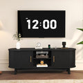 Mid Century Modern TV Stand for 65 Inch TVs Fluted TV Stands with Open Shelves and Sliding Door Media Cabinet with Power Outlet Entertainment Center with Storage for Living Room Black