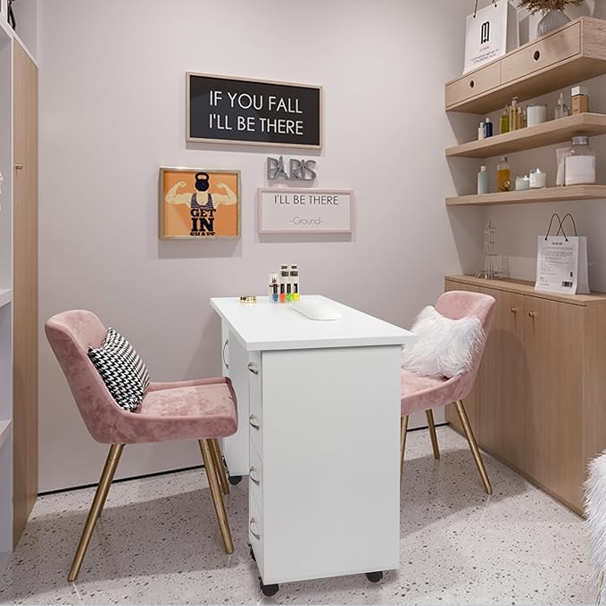 110x45x80cm Rolling Computer Desk with 4 Drawers Home Office Desks with Shelves Work Desk Table with Storage Study Writing Desk Desk with Drawers Mobile Computer Table Rolling Table Workstation