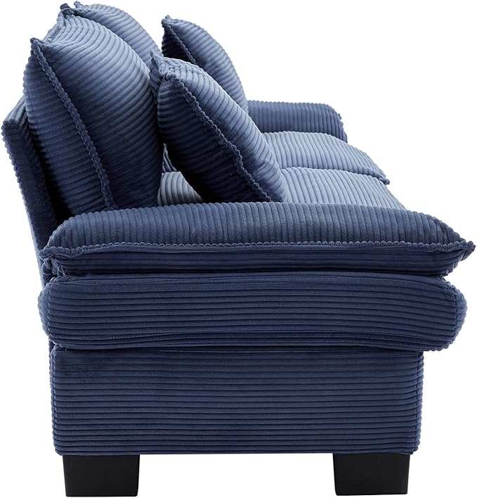 KEIKI Loveseat Sofa 84 Corduroy Upholstered Couch with Deep Seat and 2 Pillows Modern Loveseat Sofa Couch for Small Spaces Living Room Apartment Office Blue