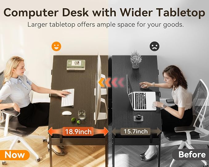 ODK Computer Desk with 6 Drawers 40 Inch Small Desk with Storage Reversible Desk with Headphone Hook for Home Office Work Study Table for Bedroom Black