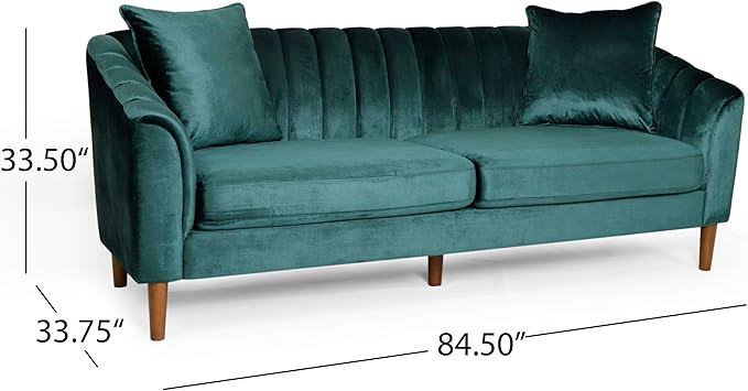 Merax Modern Sofa Set Couch with Matching Accent Pillows Channel Stitching Button-Tufted Diamond Pattern Sloped Arms Plush Upholstered Design Teal