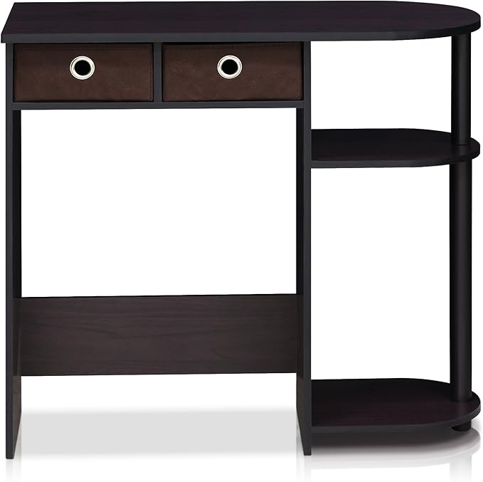 Furinno GO GREEN Desk 31.5 Wide Gaming Desk with 2 Side Shelves and Storage Bins Computer Desk Office Desk for Home Office Study Room Dorm Bedroom Dark Walnut