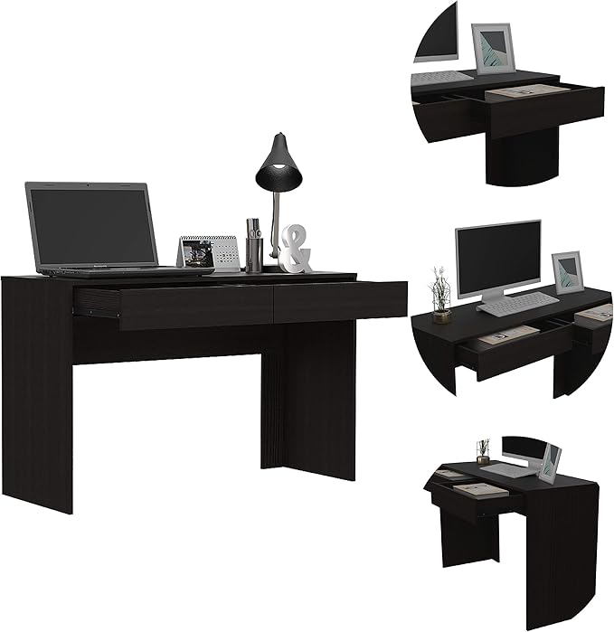 47 inch Computer Desk with 2 Drawers Modern Office Desk Gaming Desk Writing Study Desk Home Office Desks Compact Laptop Notebook Computer Workstation Black