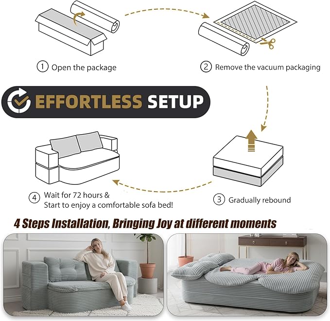 78.7-inch Folding futon Sofa Bed Full-Size Convertible Sleeper Couch Bed Memory Sponge Double Sofa with Comfortable Mattress Suitable for Living Room and Guest Room (light gray 78.7 inches)
