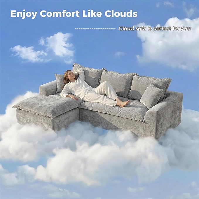 103”Modular Sectional SofaUpholstered Boneless Couch for Living Room BedroomModern Modular L-Shaped Chaise CouchCloud Sectional Sofa with Deep Seat (Light GrayLeft Facing Chaise)