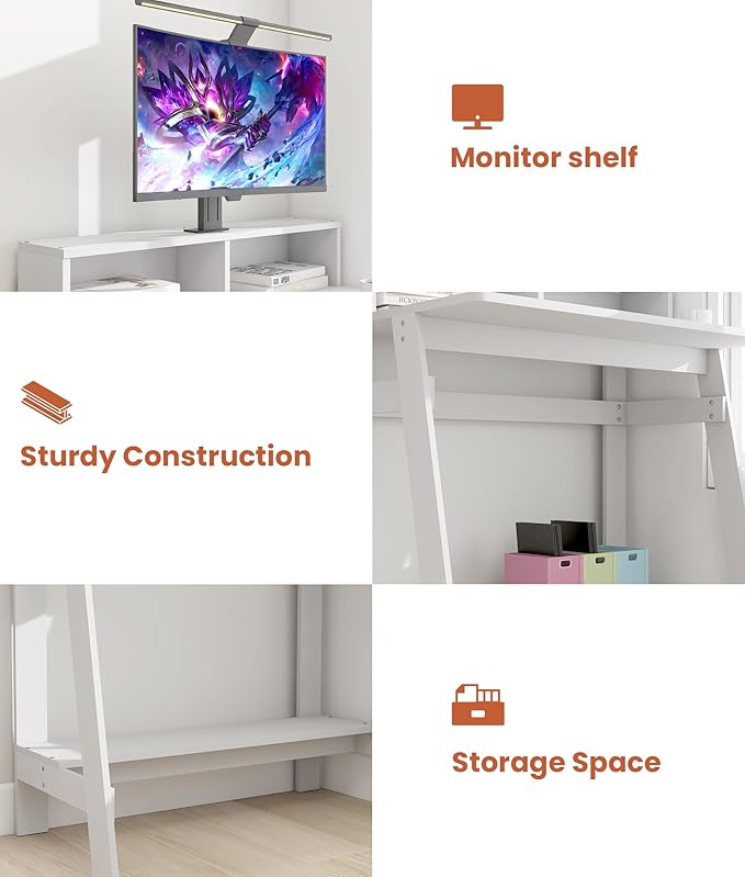 Small Desk for Bedroom Computer Desk Office Desk with Storage Corner Desk for Small Space White