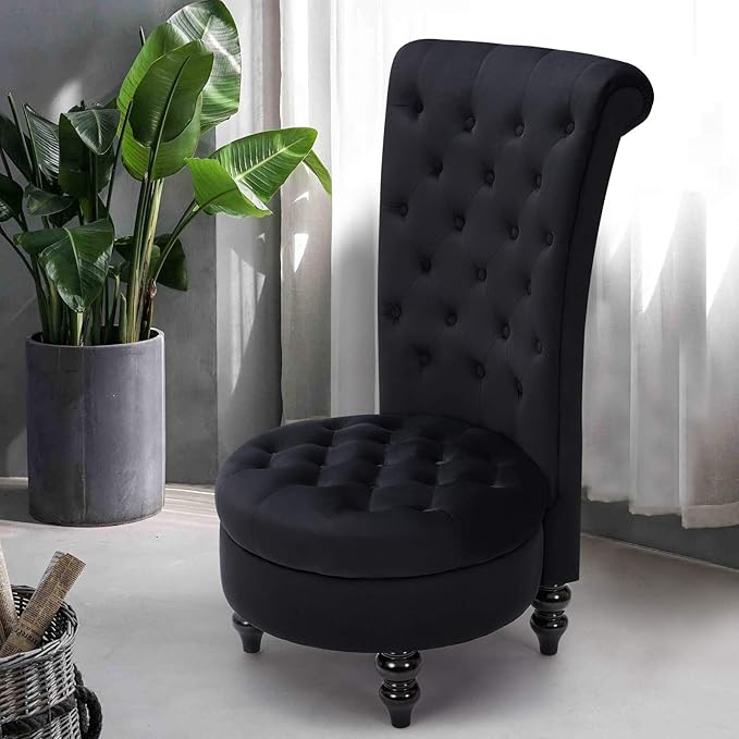 ECOTOUGE 2PC Velvet High Back Accent Chair for Living Room Royal Design Throne Chairs with Upholstered Tufted for Bedroom Black