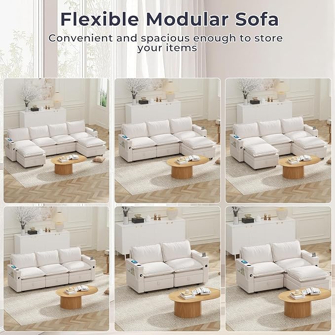 Middle Module for Modular Sectional Sofa Convertible Sectional Sofa Couch with Storage Sing Seat Accent Armless Chair DIY Combination Beige Chenille