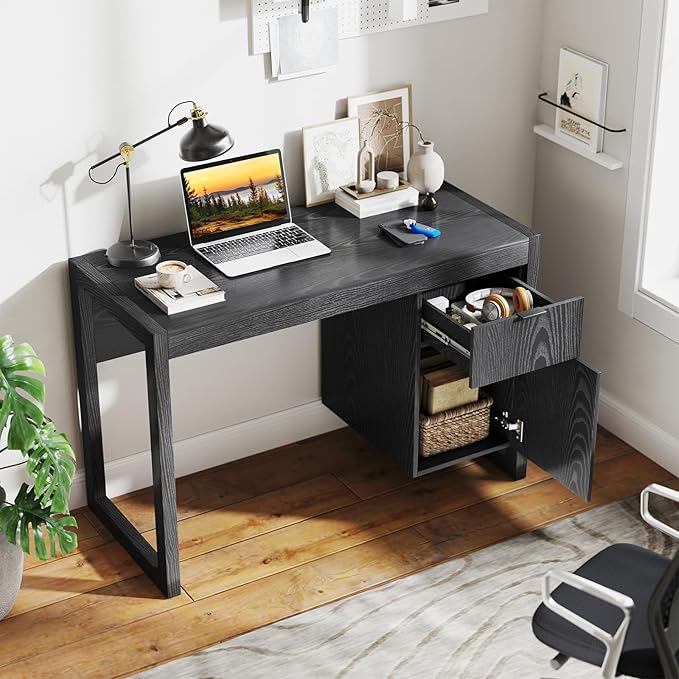 Giantex Computer Desk with Drawer &amp Storage Cabinet Wooden Home Office Desk Modern Executive Laptop PC Table Computer Workstation Study Writing Desk for Home Office Bedroom Living Room