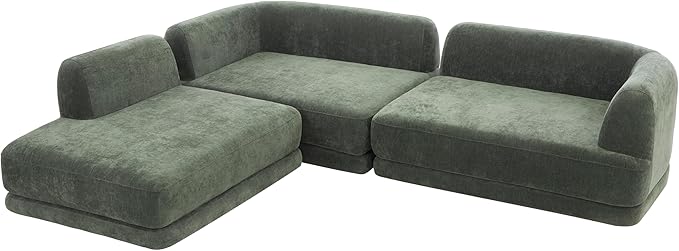 Merax 115 Modern L-Shaped Sectional Sofa with High-Density Fully Compressed Sponge and Chaise Lounge Deep Seating 3-Piece Set Fully Assembled Right Hand Facing for Living Room Lounge Green
