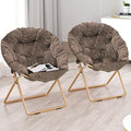Comfy Saucer Chair Set of 2 Metal Frame Cozy Lounge Lazy Chair Folding Faux Fur Round Saucer Chair for Adults Foldable Papasan Moon Chair for Living Room Dorm Bedroom