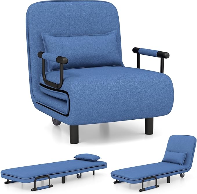 Giantex 26.5 Convertible Sofa Bed Folding Arm Chair Sleeper Leisure Recliner Lounge Couch (Blue)