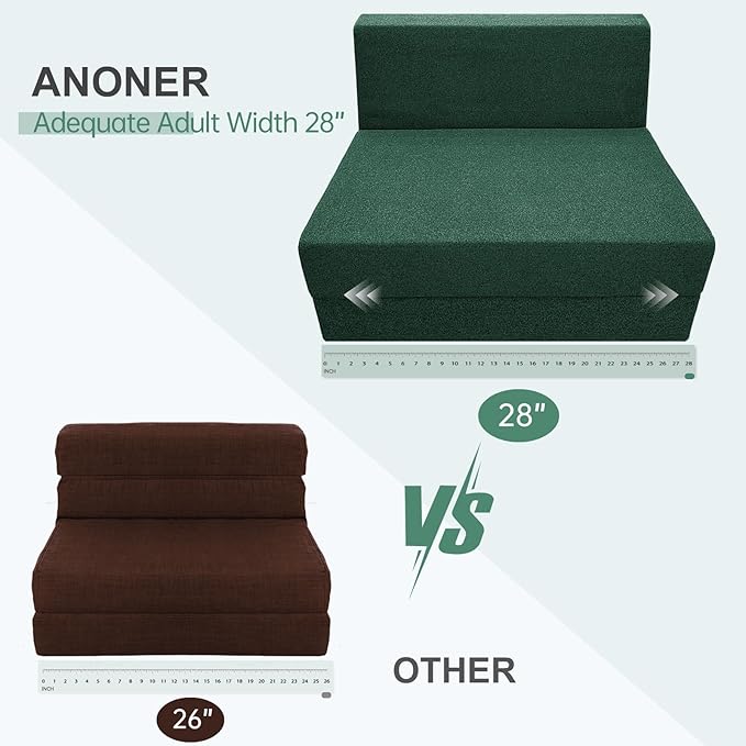 ANONER Convertible Chair Bed Sleeper with Memory Foam &amp Pillow Fold Out Chair Bed Couch Lounge Chaise for Living Room Bedroom Guest Room Home Office Dark Green