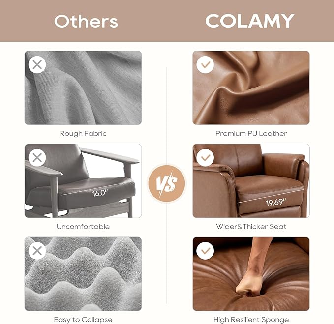 COLAMY Recliner Chair Living Room Sofa Home Theater Seat PU Leather Couch with Footrest Cushion Swivel Rocker Modern Bedroom Glider Chairs Cocoa