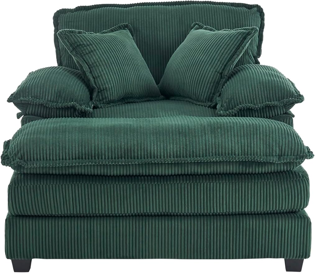 TTK Oversized Chaise Lounge Chair with Ottoman - 39.17 Wide Modern Sleeper Sofa for Living Room Bedroom &amp Office - Deep Seat Sectional Couch with Pillow Comfortable Reading ChairGreen