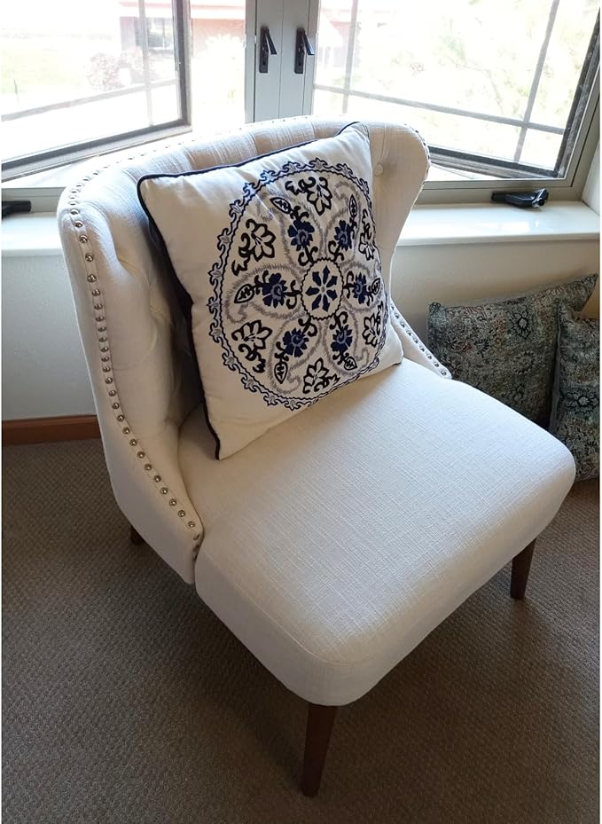 chairus Tufted Slipper Accent Chairs Set of 2 Linen Upholstered Armless Living Room Chairs with Nailhead Trim Mid-Century Modern Wingback Side Chairs for Bedroom Office Reception Beige