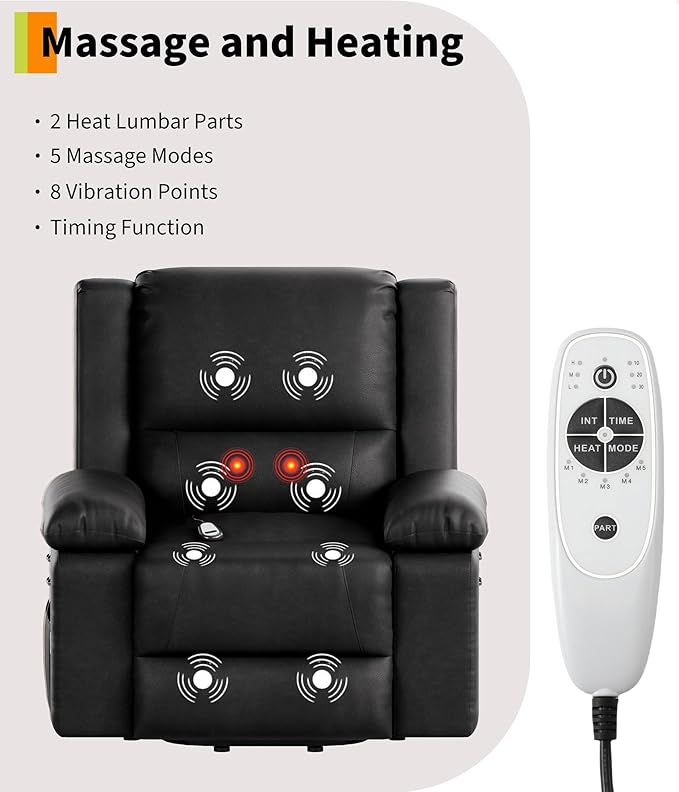 GarveeHome Power Lift Recliner Chair - Heat and Massage Electric Lift Recliner for Elderly &amp Mobility Impaired Adjustable Back and Legs Heavy Duty Lift Chair for Seniors