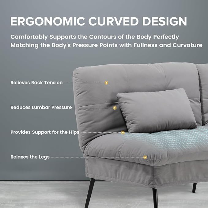COMHOMA Convertible Sofa Bed68″Fabric Couch with Adjustable BackrestLoveseat Recliner Sleeper Living Room Furniture futon SetGrey