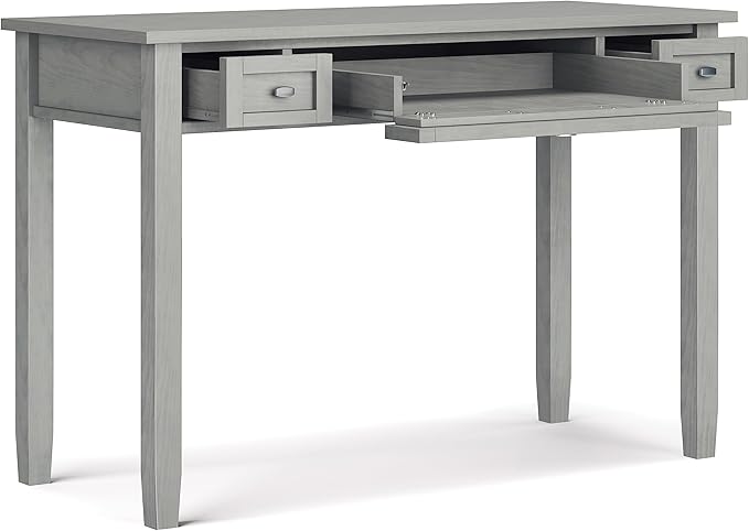SIMPLIHOME Warm Shaker Desk - 48 Inch Wide Solid Wood Writing Desk in Fog Grey Transitional Home Office Computer Table for Workspace or Study with Flip-Down Keyboard Tray and 2 Drawers