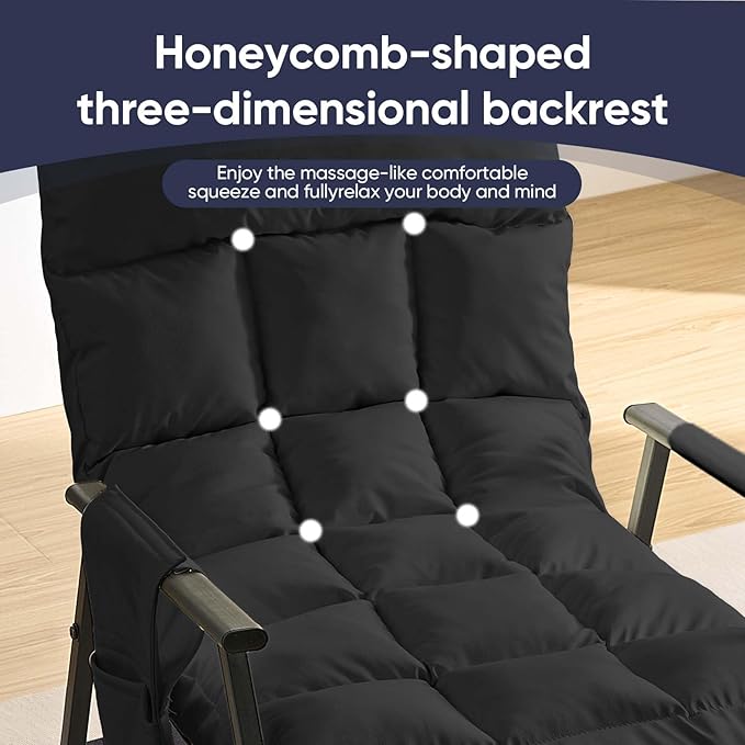 ijuicy Lazy Lsisure Rocking Chair with a Sturdy Iron FrameAdjustable Single ChairGlider Chair for Watching TV or Playing Vedio GamesLiving Room/Bedroom/Guest Room (Black)