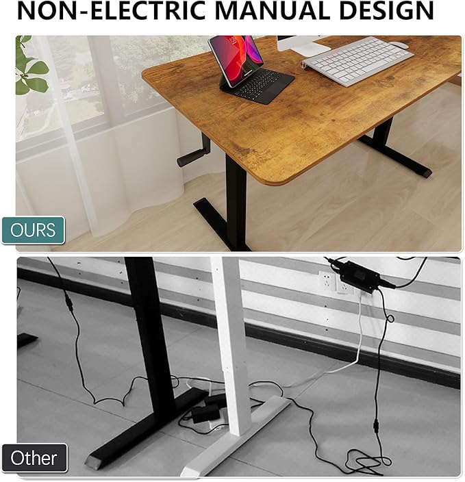 Whole Piece Manual Standing Desk Adjustable Height with Lockable Casters- Hand Crank Stand up Desk with Wheels Mobile Sit to Stand Workstation with Handle