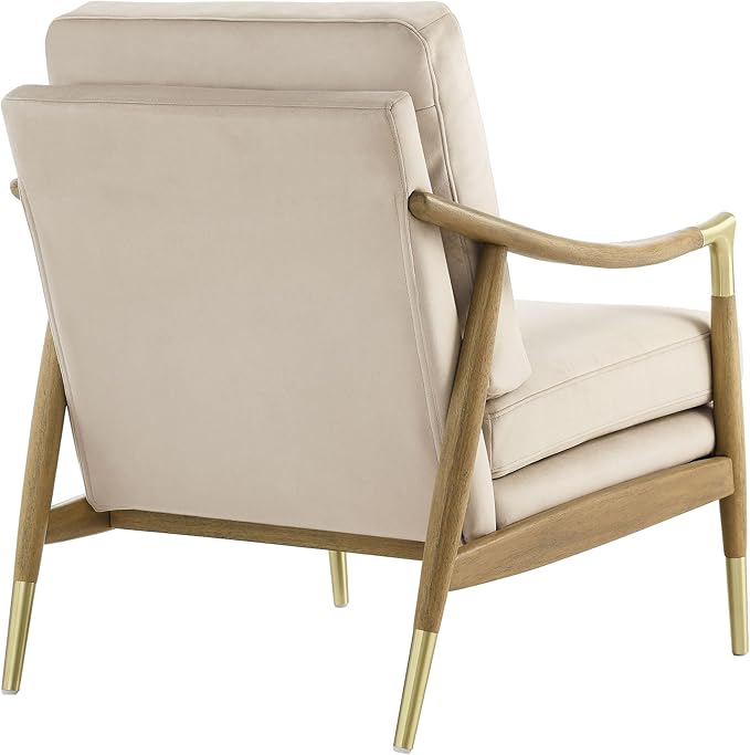 Modway Langford Stain-Resistant Performance Velvet Armchair – Mid Century Modern Velvet Chair with Wood Frame – Upholstered Accent Chair for Living Room or Bedroom
