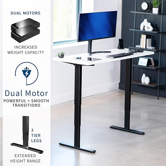 VIVO Electric 55 x 28 in Dual Motor Sit Stand Desk Memory Height Adjustment 2B Series White Top Black Frame DESK-KIT-2B55W