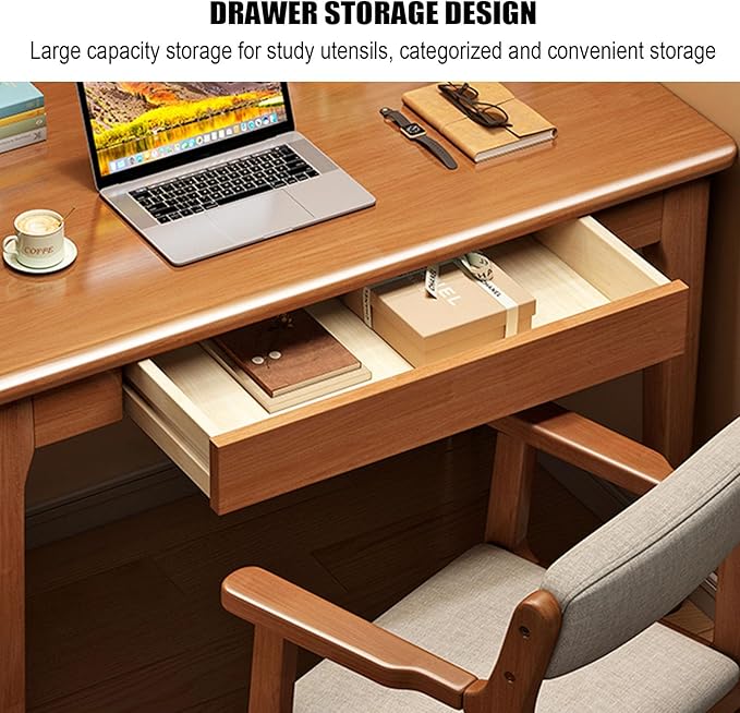Solid Wood Computer Desk with DrawersMid-Century Modern Home Office DeskWooden Writing DeskSimple Study Table Laptop Desk Workstation for Bedroom(80x45x75cm(31x18x30inch) C)