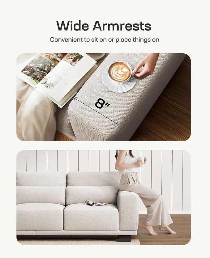 Marsail 65” Sofa 2-Seater Modern Upholstered Couch with Deep Seats Comfy Linen Loveseat for Living Room Bedroom Office Apartment Cream White
