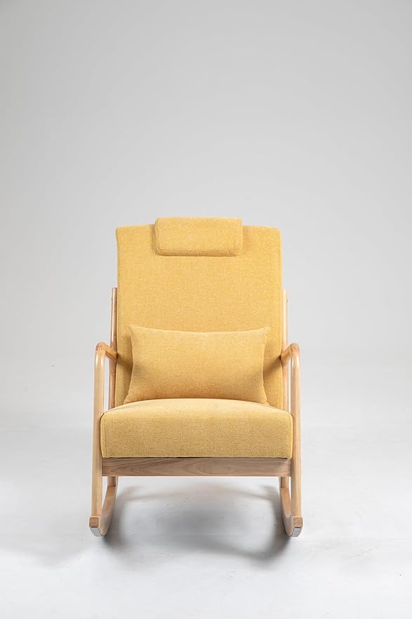 Rocking Chair Upholstered Fabric Rocking Armchair Indoor with High Backrest Glider Chairs and Lumbar Pillow for Living Room