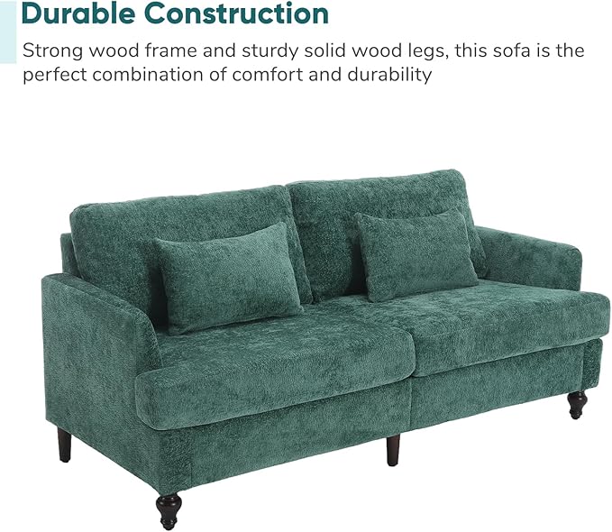 JOYBASE 70 inch Loveseat Sofa Mid-Century Modern Love Seat Couch with Wood Legs Upholstered Comfy Sofa for Living Room Apartment Office Bedroom (Emerald Chenille)