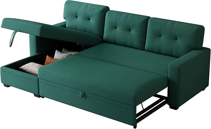 Ball &amp Cast L-Shape Reversible Sectional Sleeper Sofa Bed 4 in 1 Pull Out Couch with Storage Chaise &amp Removable Back CushionsConvertible Sleeper Corner Couch Pull-Out Sofa Bed for Living Room
