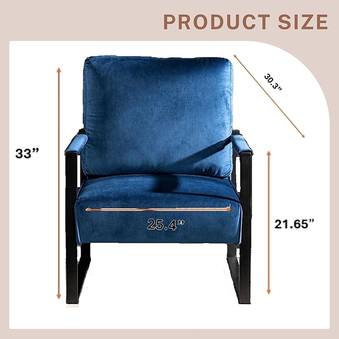 Modern Accent Chair for Living Room Bedroom Mid Century Arm Chair Velvet Office Accent Chair Reading Chair with Metal Frame for Balcony Lounge Blue Velvet