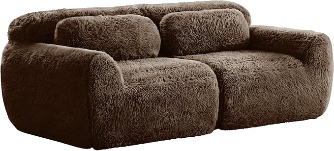 80.4-Inch Boneless Love Seat Couches in a Box Modern 2 Seat Floor Modular Foam Cloud Sofa Faux Fur Loveseat Couch W/Angle Armrests for Home Apartments Bedroom